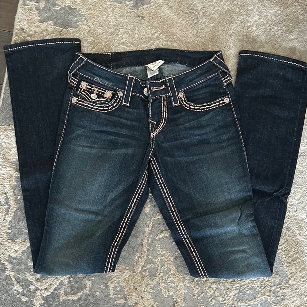 True Religion Blue Boot Cut Jeans with Contrasting Stitching